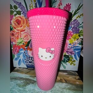 NEW TikTok Viral Hello Kitty Pink Cup Studded Tumbler with Straw & Lid 9” Large